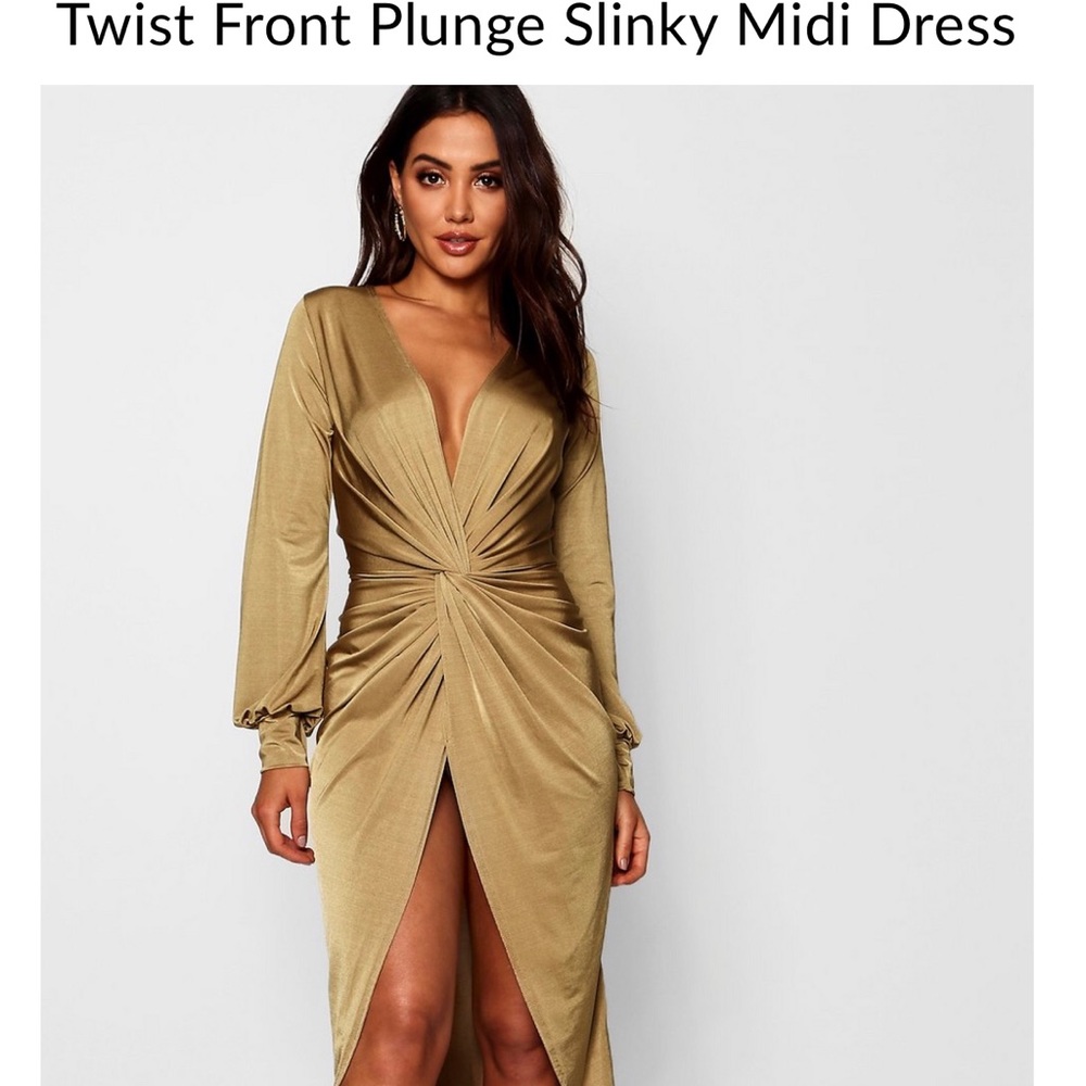 Twist front plunge midi dress